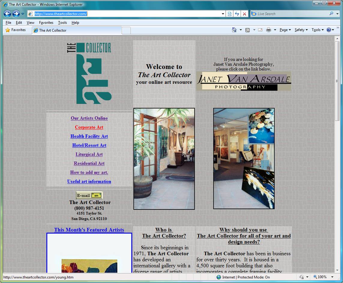 The Art Collector webpage screen capture