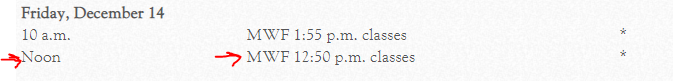 12:50 class final Friday at noon