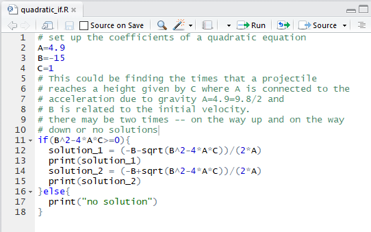 R program for quadratic formula