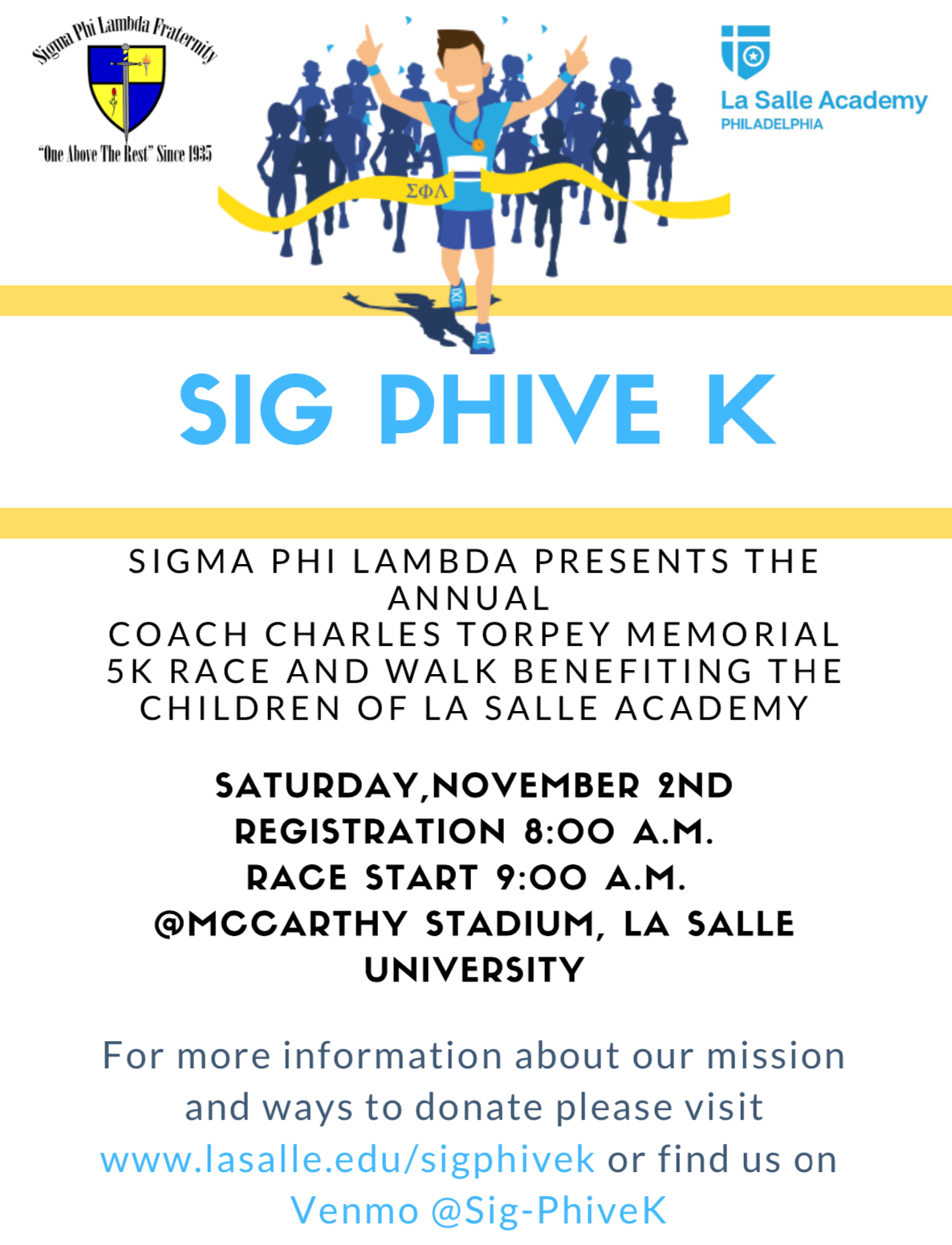 Flyer for Sigma Phi Lambda SigPhiveK charity race