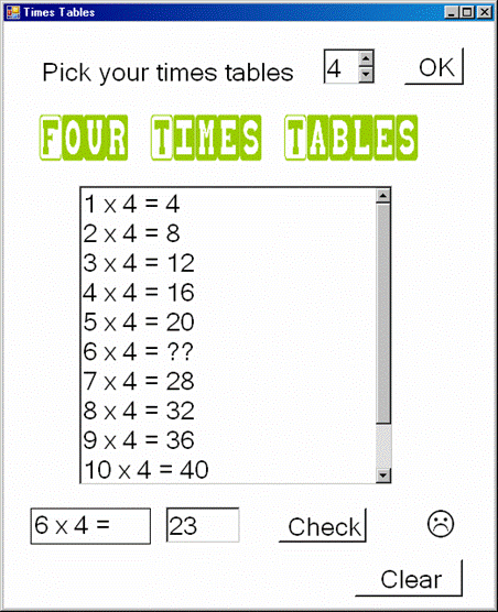 Times Table Screen Capture