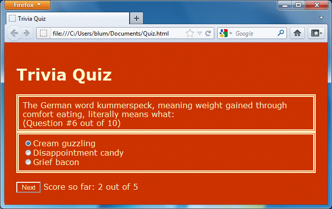 Trivia Quiz Scrren Capture