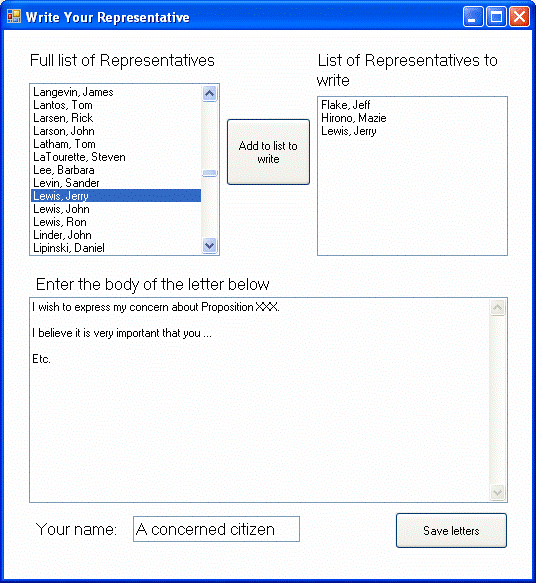 Write Your Representative Program screen capture 1