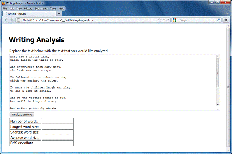 Writing Analysis Screen Capture 1