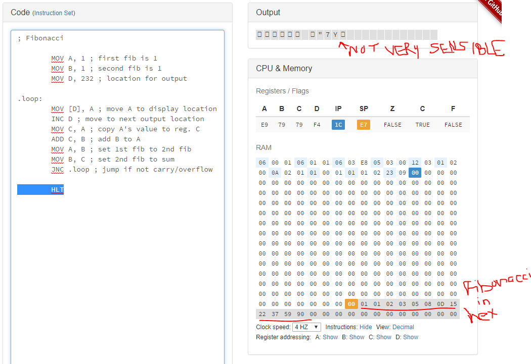 screen capture Fibonacci in Assembly