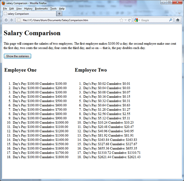 Salary Comprison Screen Capture 2