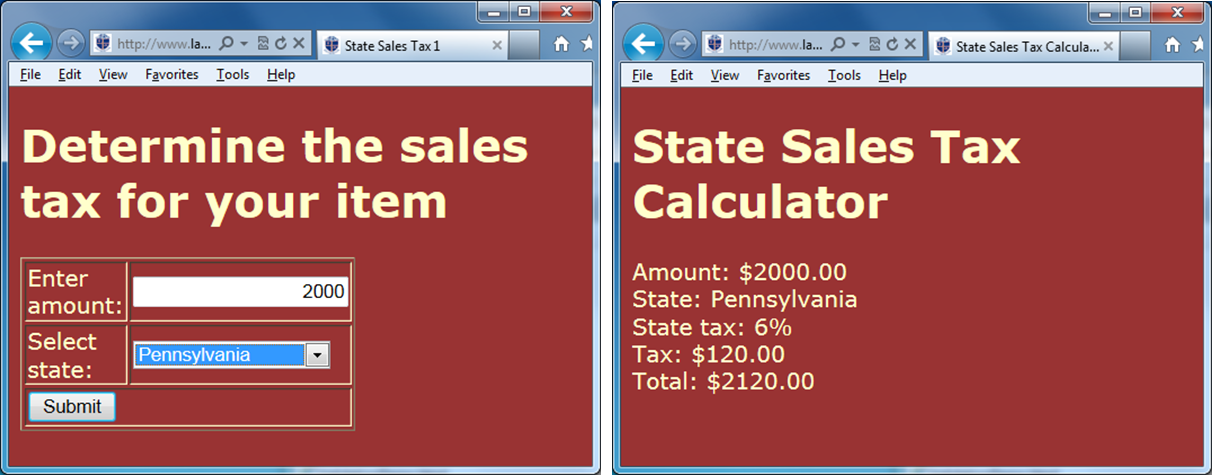 State Sales Tax screen capture