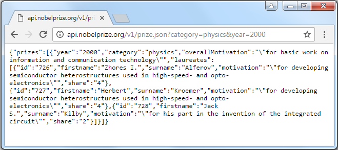 Nobel Prize Site API Screen Capture